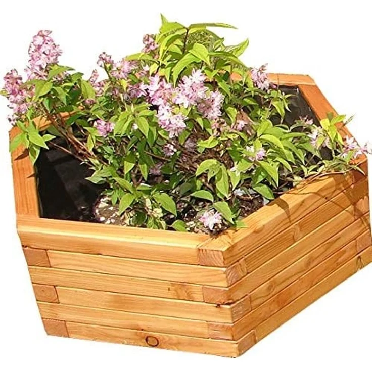 Pflanzkasten.com Pflanzkasten sechseckig, aus Lärche mit Vlies und Griffen, Ø 47x26 cm