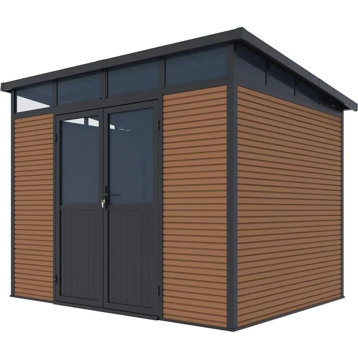 Weide Gartenhaus | Aluminium & WPC | Gerätehaus mit Doppeltür | 278x218x226 cm | Wetterfest in Teak