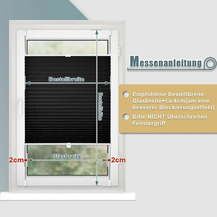 Plisseerollo ohne Bohren Klemmfix 90x130 cm(BxH) Schwarz Jalousie Sonnenschutz Easyfix Faltrollo Lichtdurchlässig Rollo für Fenster & Tür – Bild 5