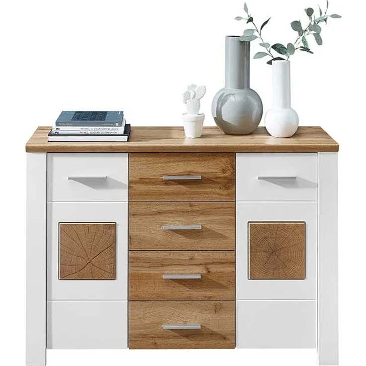 Kommode vito Materio, Holzwerkstoff, Metall, Weiß, Holzfarben, 122 x 86 x 39 cm – Bild 1