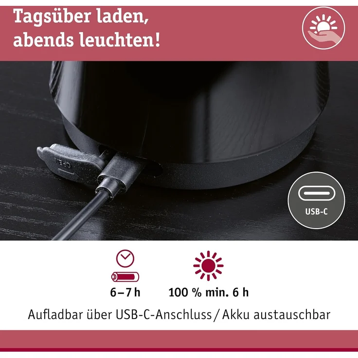 Paulmann 'Onzo' LED Akkuleuchte Dim-Touchfunktion, Kunststoff schwarz, Höhe 28,2 cm – Bild 12