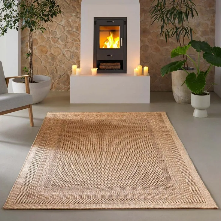 TaraCarpet Outdoorteppich TaraCarpet Borneo Bordüre Outdoor Teppich – Wetterfester Indoor &, rechteckig, Höhe: 6 mm, Küche Wohnzimmer Terrasse Garten Balkon beige 80x150