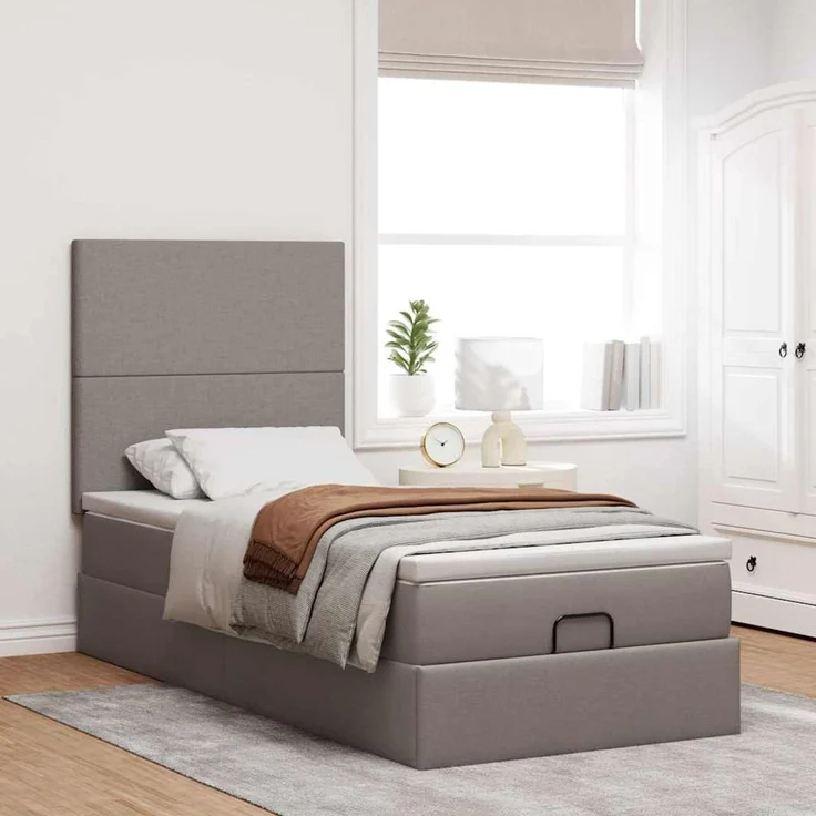 vidaXL Ottoman-Bett mit Matratze & LEDs Taupe 100x200 cm Stoff 3313903 – Bild 4
