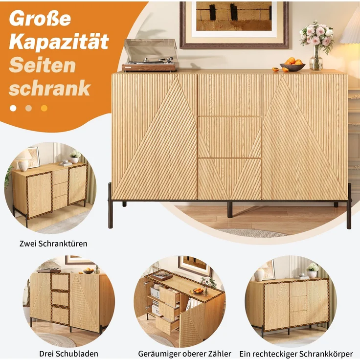 DESVIAE Sideboard mit 2 Türen und Schublade 115,5x76x40 cm MDF Natur – Bild 4