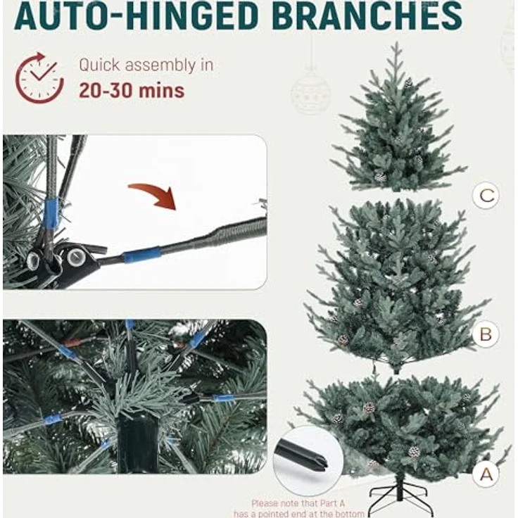 YITAHOME 180cm Weihnachtsbaum mit Fernbedienung, Vordekorierter Künstlicher Weihnachtsbaum mit Scharniertechnologie, 1176 Gemischte PE/PVC-Spitzen, 35 Tannenzapfen, 300 Lichter & 11 Lichtmodi – Bild 4
