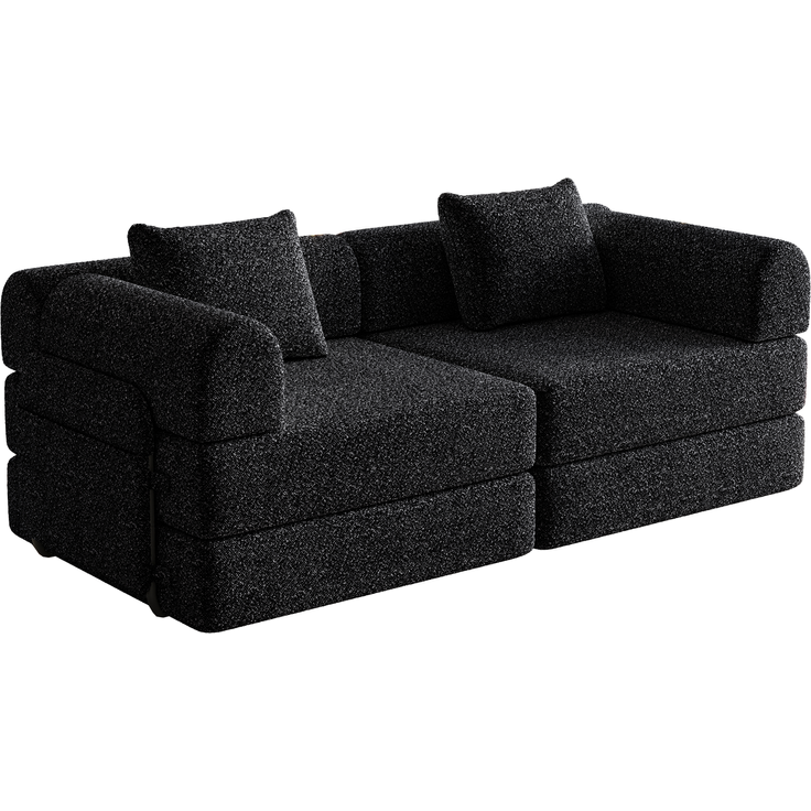 Schlafsofa mit Ablagefach & Stahlrahmen, wandelbarer Einzelsitz Sofa Bett mit rutschfester Unterlage,2-Sitzer,Schwarz – Bild 8