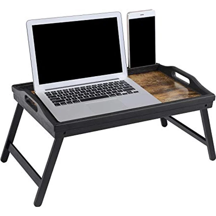 SONGMICS Betttablett, Frühstückstablett, Laptopständer, mit klappbaren Beinen aus Bambus, für Bett, Sofa, für Snacks, mit Rille für Handy, 50 x 30 x 26 cm, vintagebraun LLD106B01 – Bild 3
