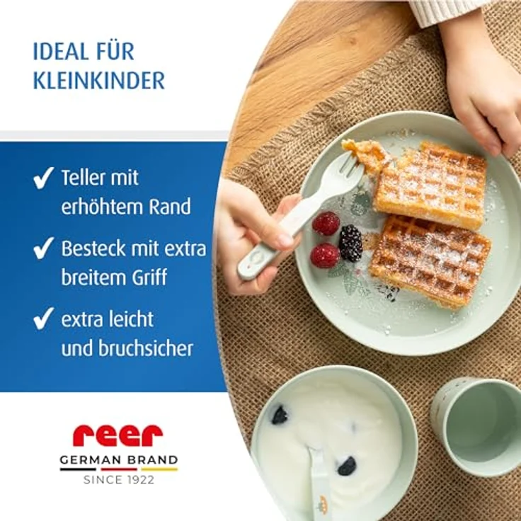 reer Kindergeschirr Set | Motiv: Little Explorer | Biokunststoff-Geschirr für Kleinkinder aus 100% ISCC-zertifiziertem Material | 5-teilig | BPA-frei | spülmaschinengeeignet – Bild 5
