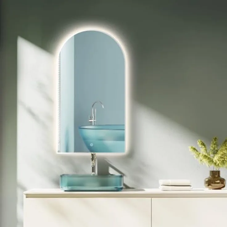 HOKO Badspiegel mit Beleuchtung, LED Wandspiegel 50x90 cm / 60x100 cm, IP44, Schwarz/Gold/Weiß, dimmbar mit Touch-Sensor und Memory-Funktion, hoch- und quer montierbar