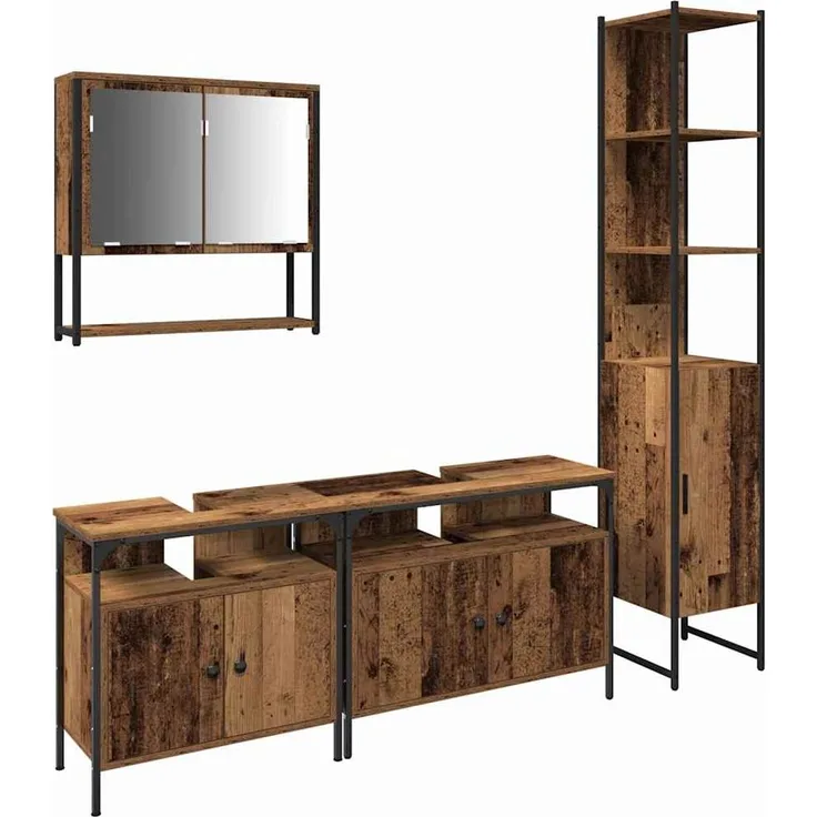 vidaXL Badezimmermöbel-Set mit Regal 4 pcs Altholz Holzwerkstoff 3332601