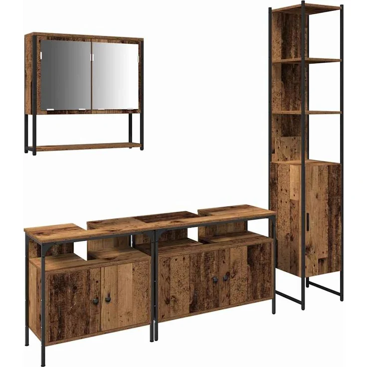 vidaXL Badezimmermöbel-Set mit Regal 4 pcs Altholz Holzwerkstoff 3332601 – Bild 1