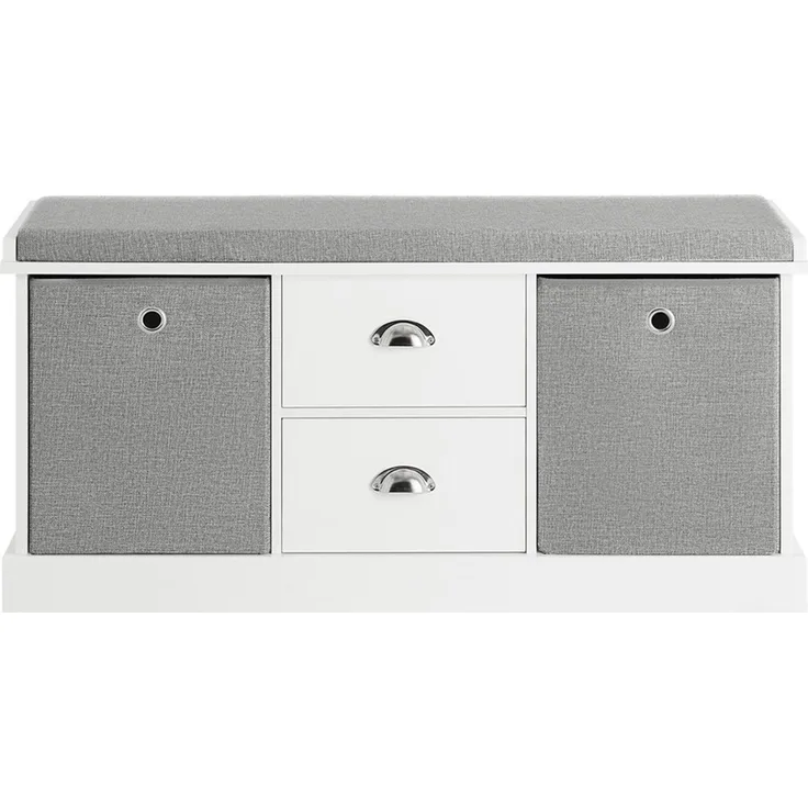 SoBuy FSR66-HG Schuhbank, MDF, Lackiert, Weiß, 100 x 49 x 35 cm