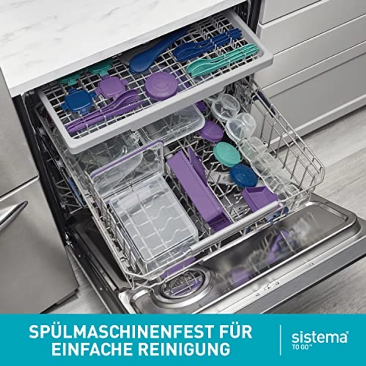 Sistema Bento Box TO GO Brotdose mit Fächern | 1,65 L Lunchbox mit Joghurt- /Fruchtbehälter | Lunchbox Kinder & Erwachsene | Lila – Bild 8