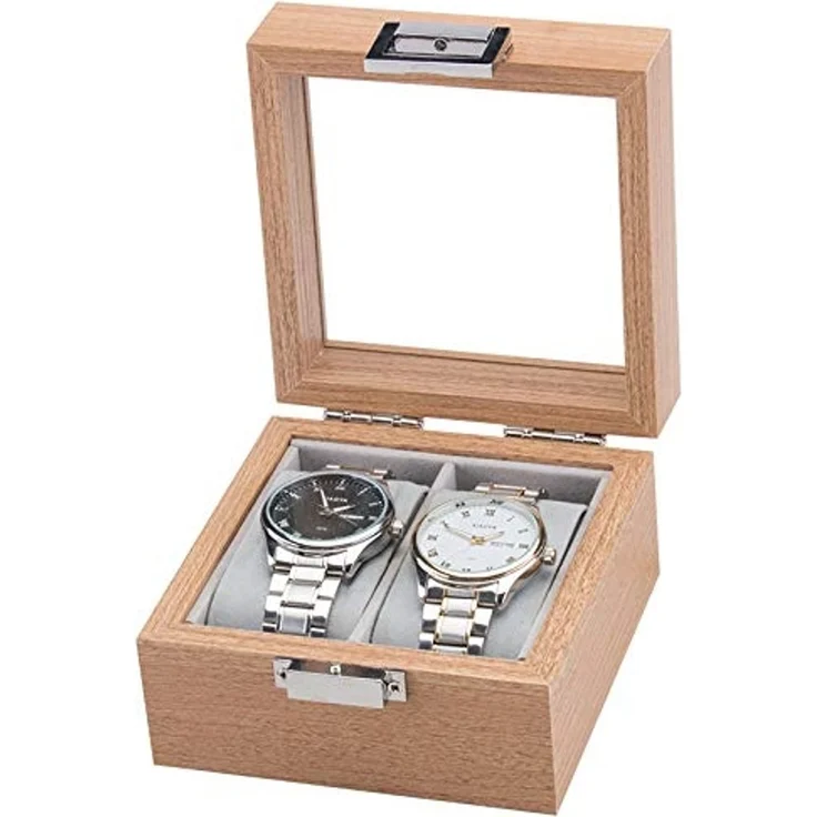 mixed24 Schmuckkasten Holz Uhrenkoffer für 2 Uhren Aufbewahrung Uhrenbox Uhrenkasten, Deckel aus Echtglas Uhrenaufbewahrung – Bild 3
