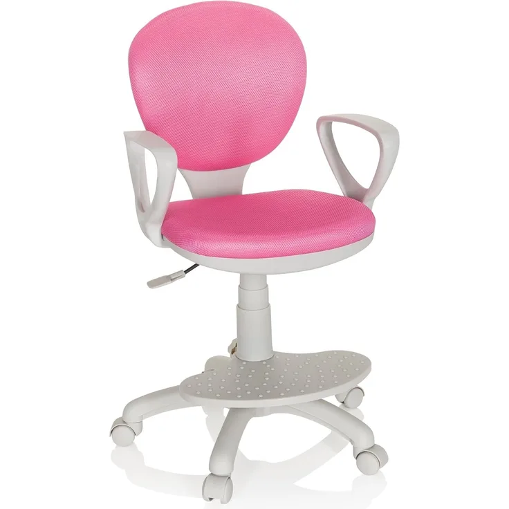 hjh OFFICE 671012 Kinderdrehstuhl Kid Colour G1 Stoff Pink/Grau Bürostuhl Kinder, Fußablage & Sitzfläche höhenverstellbar