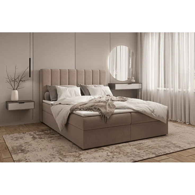 yourhouse24 Boxspringbett ISADORA Samt, mit Bettkasten & Topper, Vertikal gestepptes Kopfteil – Bild 1