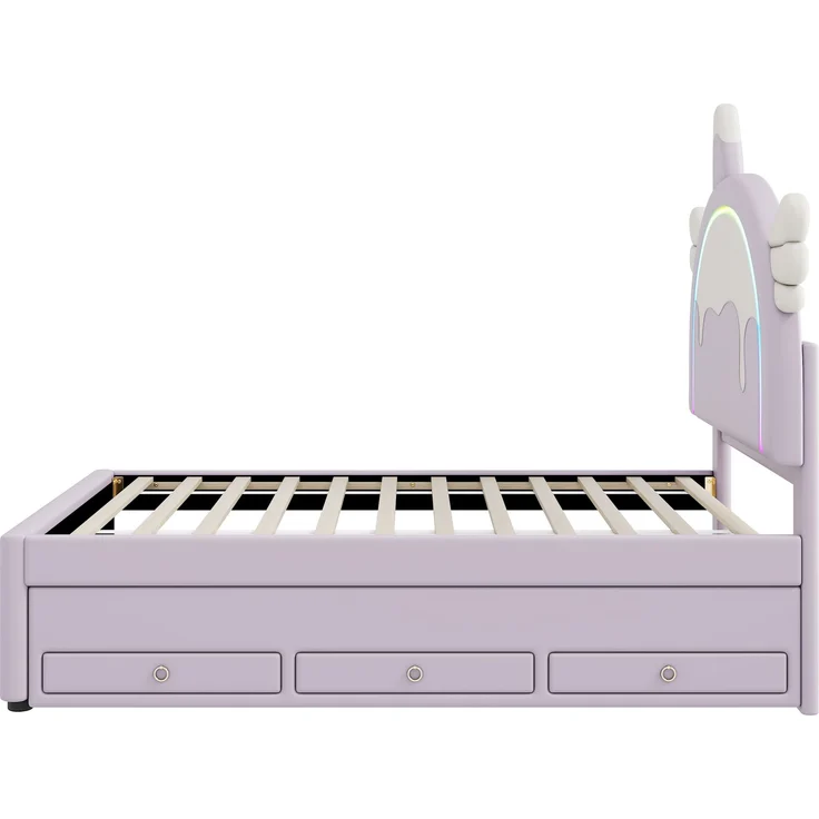 ViolettKinderbett 90x200 cm in Einhornform mit ausziehbarem Rollbett und Schubladen,Cartoon Bett violett,süßes Einhornbett mit stabilem Rahmen – Bild 8