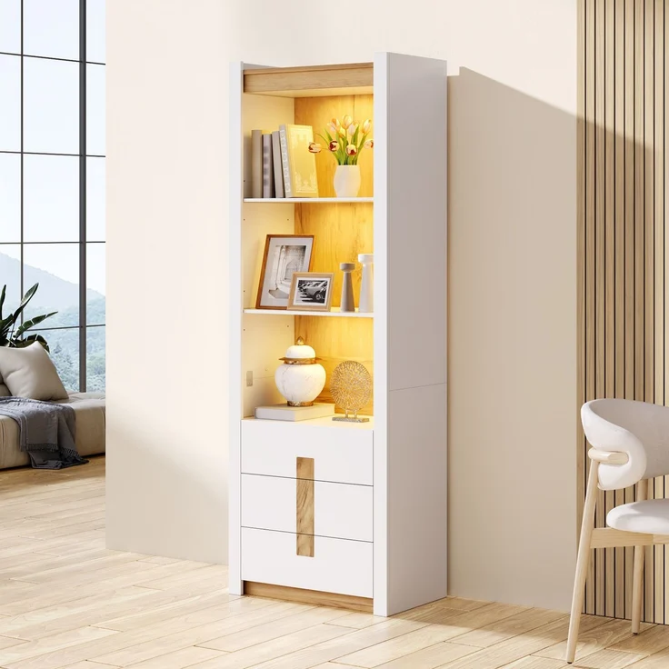 Vitrine 63 x 41,5 x 200 cm aus Spanplatte mit Schubladen und Bluetooth-LED-Beleuchtung – Bild 2