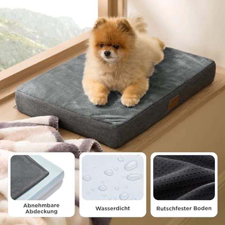 BEDSURE orthopädisches Hundekissen kleine Hunde - 61 x 41 x 8 cm waschbares Hundebett mit 2 in 1 Memoryschaum, kuscheliges Hundematte Hundematratze in größe, dunkelgrau – Bild 5