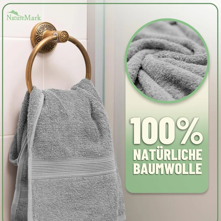 Green Mark Handtuch-Set mit 10 Teilen – 100% Baumwolle – 4 Handtücher 50×100 cm, 2 große Duschtücher 70×140 cm, 2 Gästetücher 30×50 cm und 2 Waschhandschuhe – Silbergrau – Bild 3