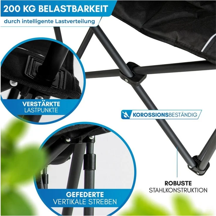 Nordmut Campingstuhl Klappstuhl faltbar, Outdoor Strand Angeln Garten, 200 kg, Armlehne (Spar-Set, 1 St), Kühltasche, Getränkehalter, breite Sitzfläche, gepolstert, wetterfest – Bild 4