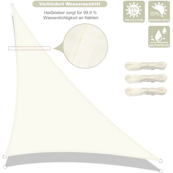 AXT SHADE Sonnensegel Wasserdicht Dreieck Rechtwinklig 4 x 4 x 5,65 m Wetterschutz Sonnenschutz PES Polyester mit UV Schutz für Terrasse Balkon Garten-Creme(Wir Machen Sondergrößen) – Bild 3