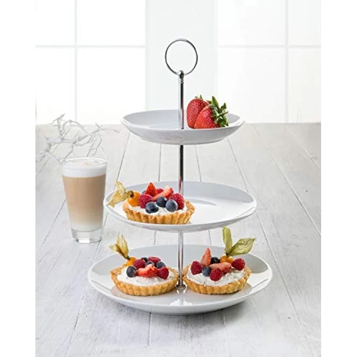 Home4You Etagere Servier-Ständer, Höhe 37 cm, 3 Etagen, weiß, Porzellan, (1-tlg), Ø 26 cm, für Obst, Süßigkeiten, Kuchen, Desserts – Bild 2