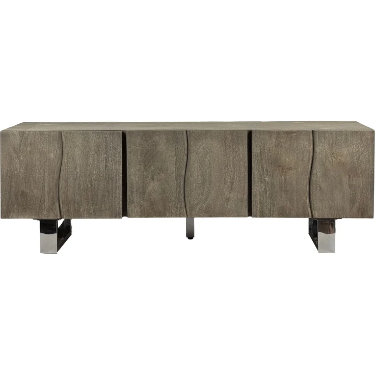 FINEBUY Lowboard FB111428 TV Schrank 160 cm Smoked Grey Holz Massiv Fernsehkommode Grau (drei Türen, 160 cm, Akazie Massivholz Smoked Grey), TV-Schrank Modern Fernsehtisch, TV-Kommode Hoch – Bild 6