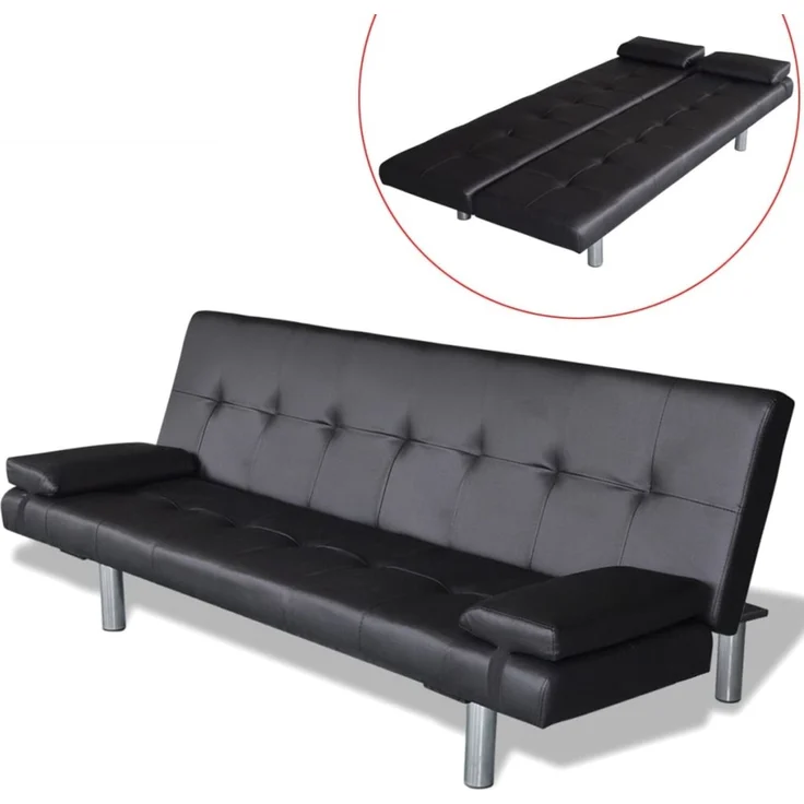 vidaXL Schlafsofa mit zwei Kissen, Kunstleder, Verstellbar, Schwarz, 66 x 77 x 168 cm – Bild 2