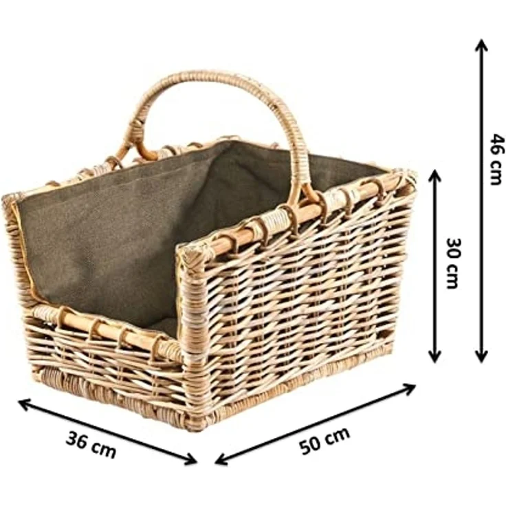Kobolo Kaminholzkorb Holztrage Rattan grau abnehmb. Jutestoff dunkel – Bild 4