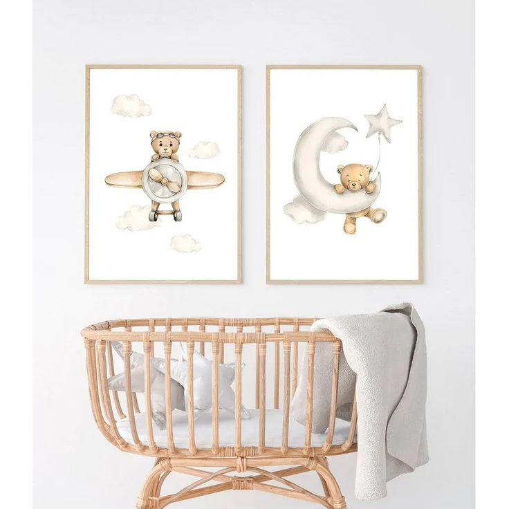 JUSTGOODMOOD Poster Kinderzimmer Bilder Geschenkidee für Kinder Teddy Bären Flugzeug Pilot, B (1 St) – Bild 3