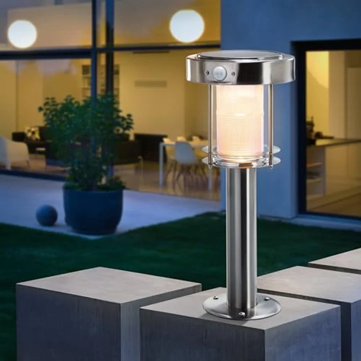 Esotec Solar PIR Standleuchte ANCONA, DUO COLOR, Edelstahl, mit Bewegungsmelder, 2 Betriebsmodi, IP44, wetterfest, silber, H=42,5cm – Bild 1