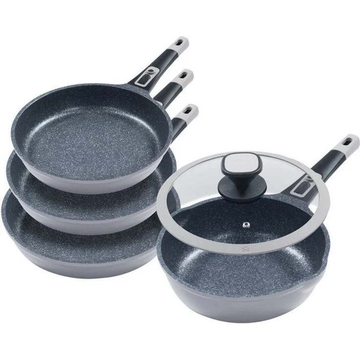 KING Pfannen-Set Moonscape, Aluminiumguss (Set, 5-tlg, je 1 Pfanne Ø 20/24/28/24 cm, H: 4,5/5/5,5/7,5 cm, - 1/1,9/2,5/2,8 l), abnehmbarer Griff, MOONSCAPE-Beschichtung, Induktion – Bild 4