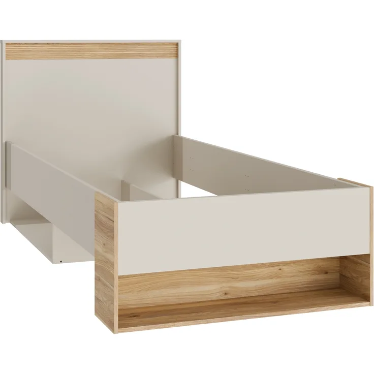 Stauraumbett >WEXLIN< in Sand / Mauvella Eiche Dekor - 100x96,3x210,8cm (BxHxT)