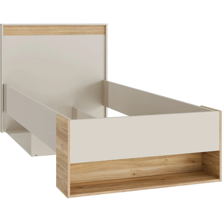 Stauraumbett >WEXLIN< in Sand / Mauvella Eiche Dekor - 100x96,3x210,8cm (BxHxT) – Bild 1