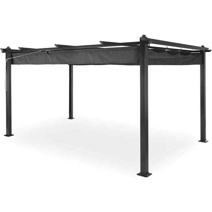 Blumfeldt Pavillon 3x4m, Rostfreier Metall-Pavillon mit Einziehbarem Dach, Pavillon Wasserdicht, Stabil & Winterfest, Langlebige Pergola Freistehend, Gartenpavillon mit UV-Schutz & Aluminium-Rahmen