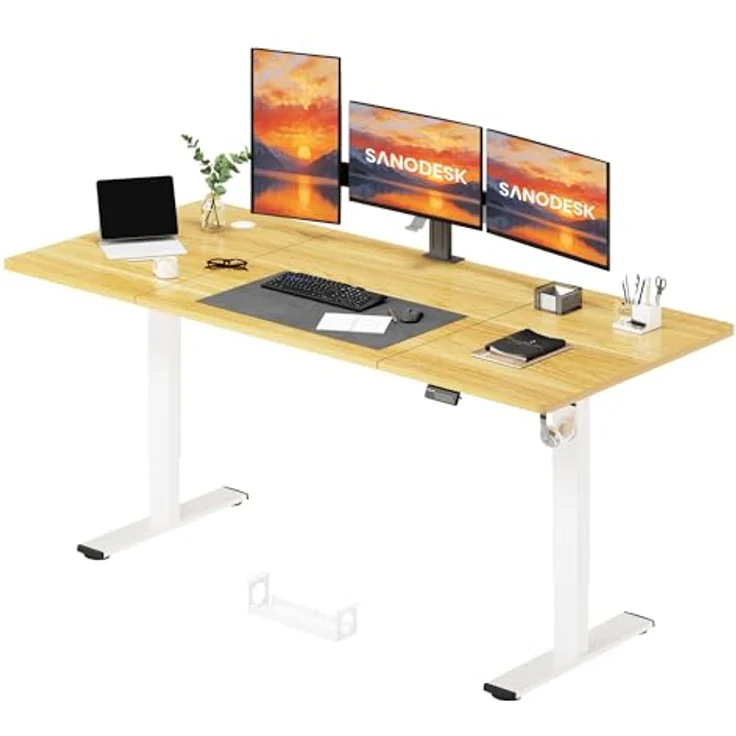 SANODESK Elektrisch Höhenverstellbarer Schreibtisch 180x80 cm – Ergonomischer Steh-Sitz Tisch mit Memory-Funktion für Homeoffice und Heimbüro, ahorn, Computertisch, Standing Desk – Bild 2