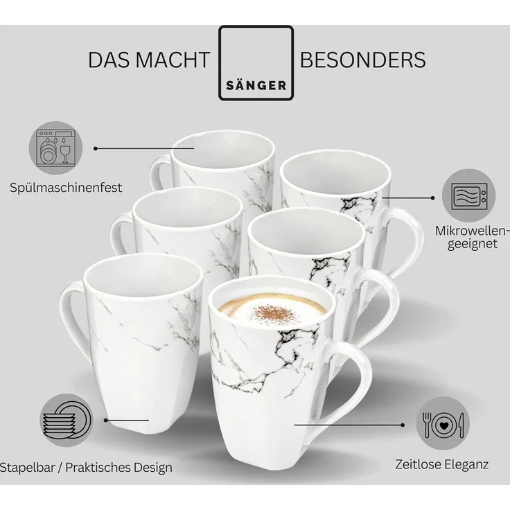 SÄNGER Kaffeebecher Set Bilgola Marmor 6 teilig – Bild 4