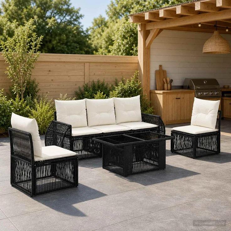 vidaXL Gartensofa-set 6 stk. Schwarz und Cremeweiß 100 x 55 x 73 cm 3436921 – Bild 1