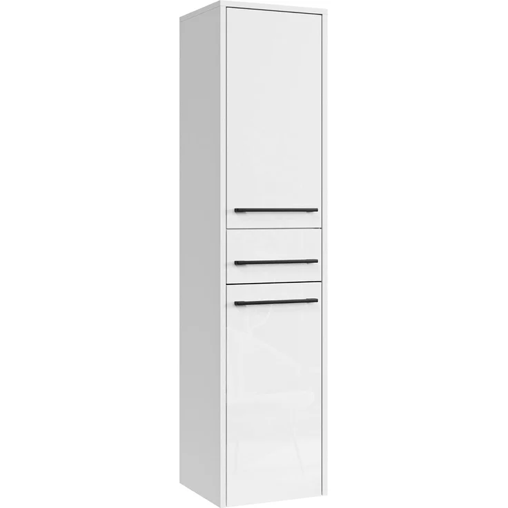 Badplaats Badezimmerschrank Florence 30 x 35 x 130 cm Weiß Hochglanz - Hoch Badschrank mit 2 Türen und 1 Schublade – Bild 1