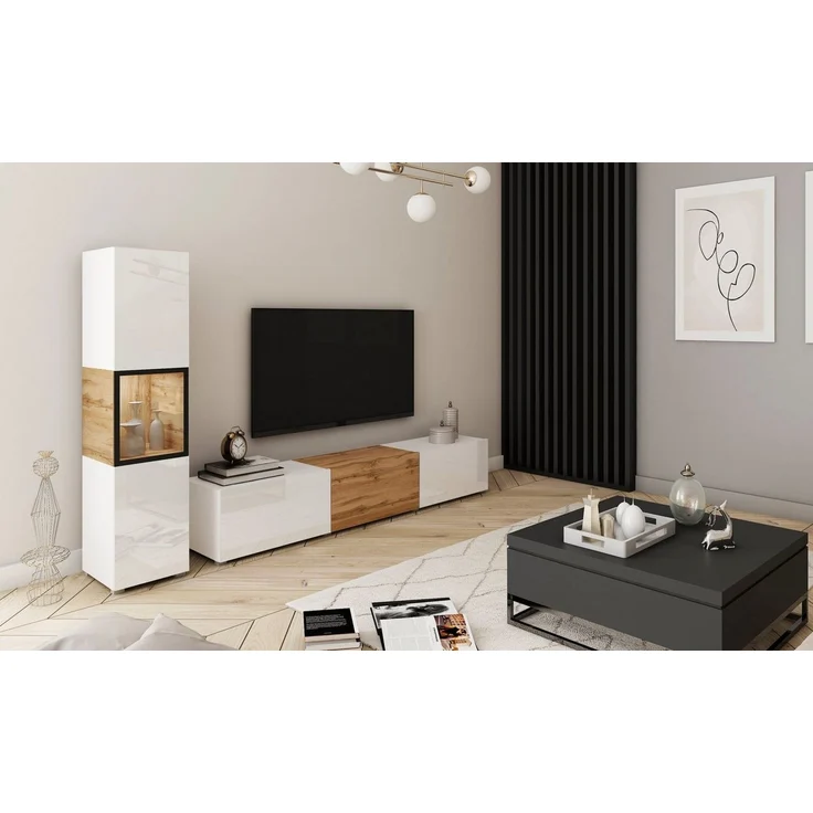 INOSIGN Wohnwand BERLIN I, (Komplett-Set, 2-St), moderne grifflose Mediawand Breite 220 cm, Vitrine mit Verglasung – Bild 2