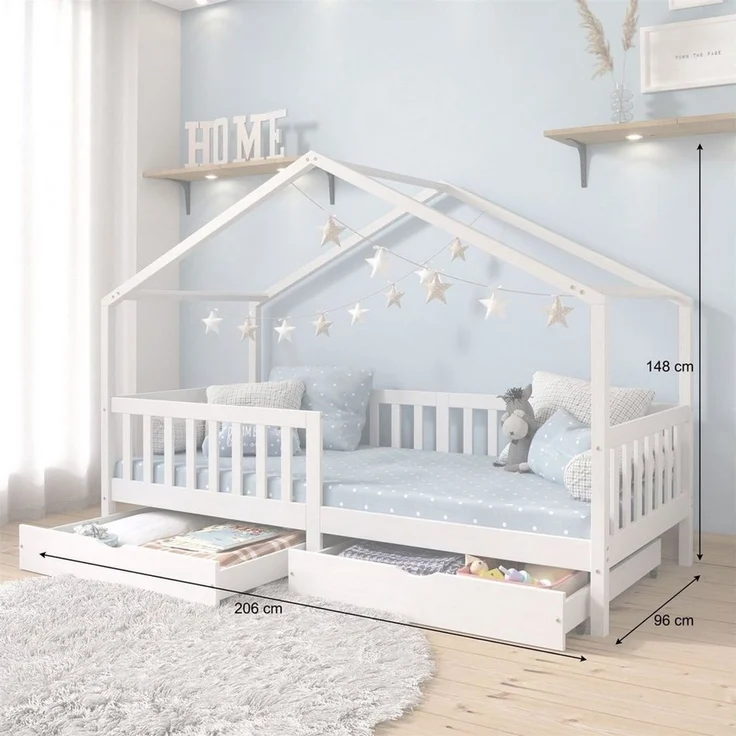 IDIMEX Kinderbett ELEA, Hausbett Montessori Bett Kinderbett Tipibett 90 x 200 Kiefer Schublad – Bild 2