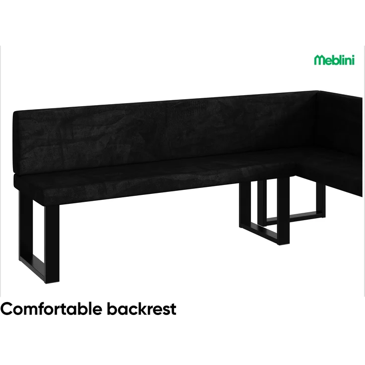 MEBLINI Eckbank für Esszimmer mit ausziehbarem Tisch - Küchenbank - Essecke - Sitzecke Küche - TONI - U-Beine 142x196x87cm Rechts - Graphit Samt/B Schwarz Hochgl. – Bild 5