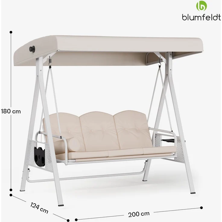 blumfeldt Hollywoodschaukel GrandSway, 3-Sitzer, Verstellbare Rückenlehne: Ermöglicht den Benutzern, die Rückenlehne individuell anzupassen und somit maximalen Komfort zu genießen, Set, Gartenliegen Swing Lounger Sonnendach Garten Balkon Outdoor 3 Sitzer – Bild 7