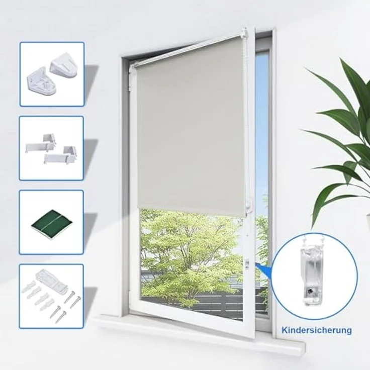 Verdunkelungsrollo Rollos für Fenster und Tür ohne Bohren 110x160 cm Creme Thermo Rollo Klemmfix Verdunklungsrollo Fensterrollo Lichtblick Sicht-und Sonnenschutz Wand-und Deckenmontag – Bild 4