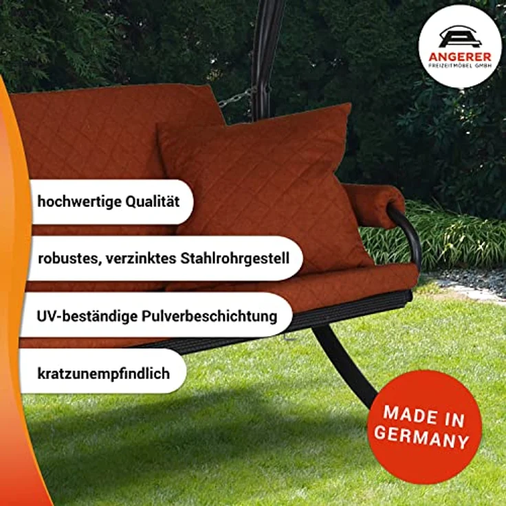 Angerer Freizeitmöbel Hollywoodschaukel 'Elegance Joy', terracotta, 3-Sitzer mit Bettfunktion, wetterfestem Sonnendach, abziehbaren und waschbaren Bezügen, Made in Germany, 210 x 145 x 160 cm – Bild 6