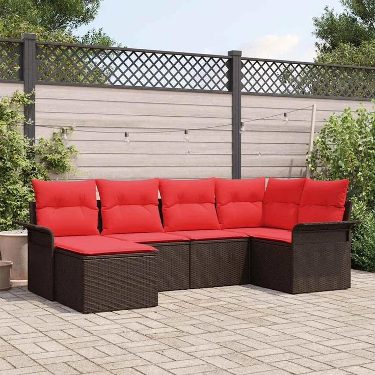 vidaXL Gartensofa-set mit Kissen 6 pcs Braun Poly-Rattan 3345434 – Bild 1