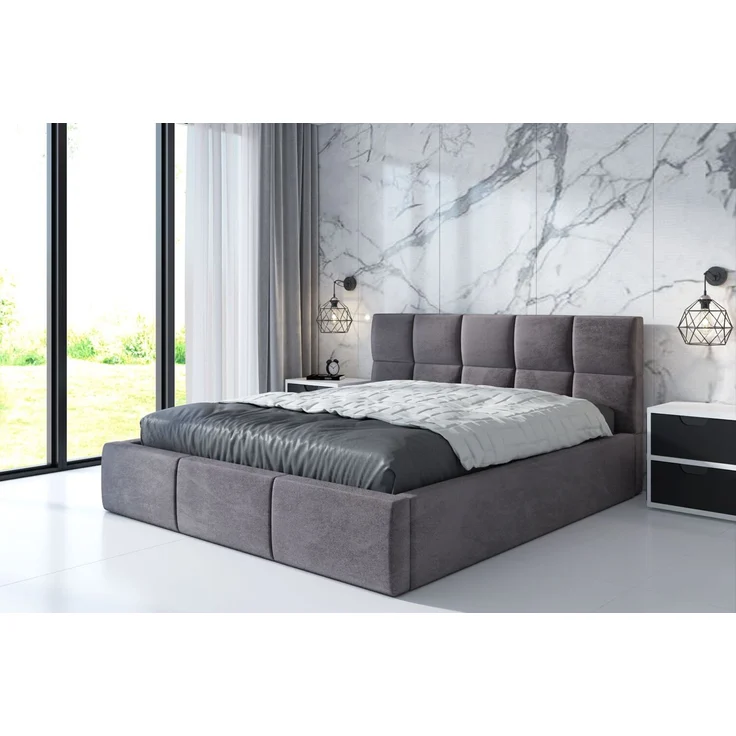 Polsterbett CARLOS-OM 160x200 mit Bettkasten und Lattenrost. Farbe: Grau 16 – Bild 1