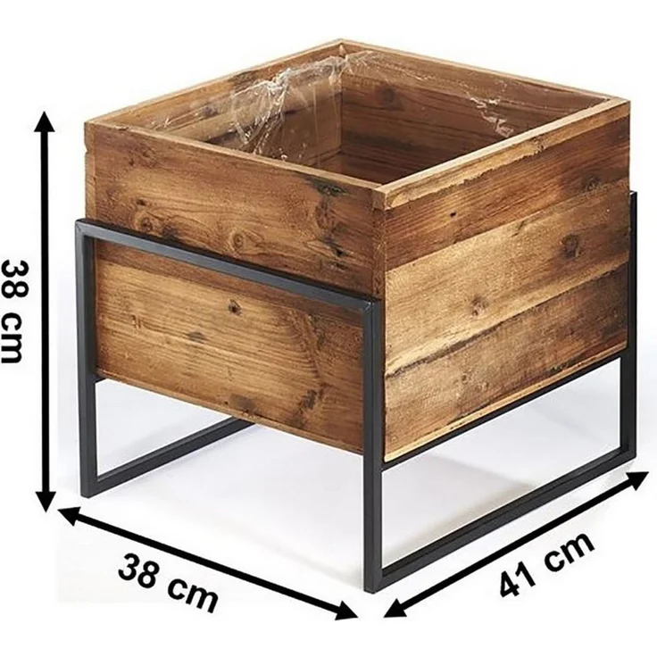 Kobolo Blumentopf Übertopf Pflanztopf - Holz und Metall schwarz Gr2 – Bild 2
