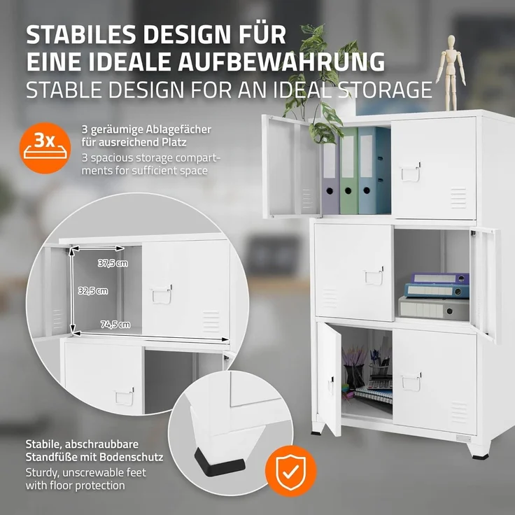 ML-DESIGN Aktenschrank Metallschrank mit Schubladen Aufbewahrungsschrank Mehrzweckschrank (1-St) Lagerschrank Weiß Büroschrank Werkzeugschrank Stahlschrank 75x40x120cm – Bild 5
